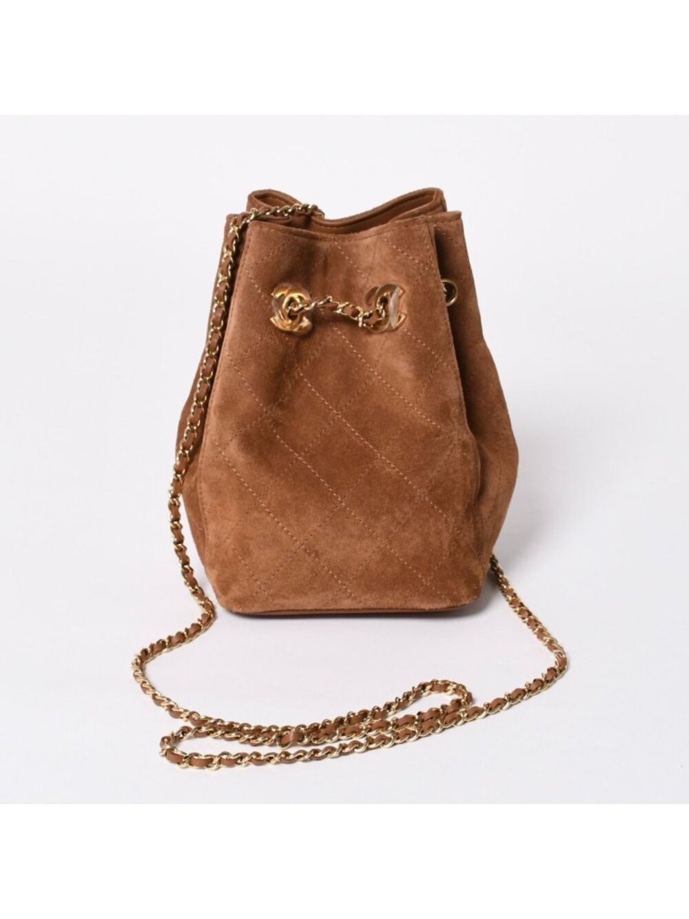 Chanel Quilted Lambskin Collection Chain Shoulder Bag Suede Drawstring